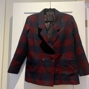 Vintage 💯 Wool Plaid Check Jewel Toned Boxy Fit Blazer